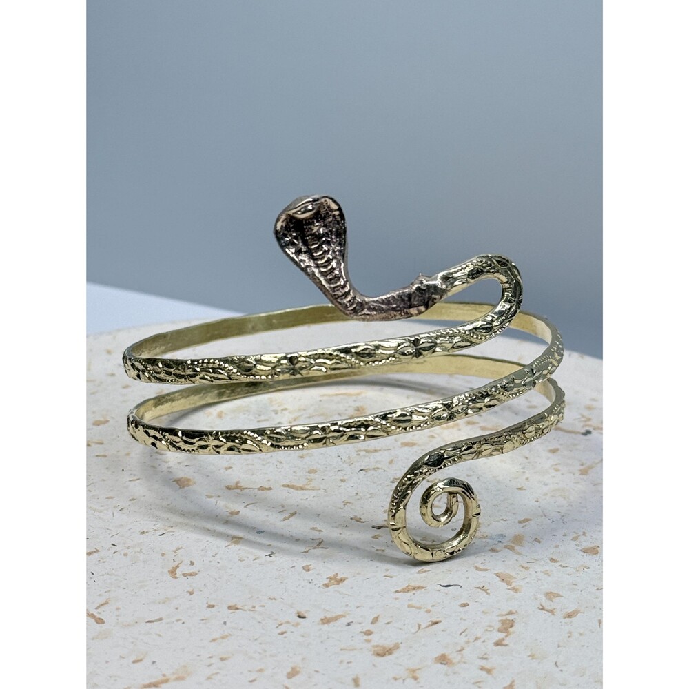Snake Brass Arm Cuff - Adjustable Upperarm Bracelet